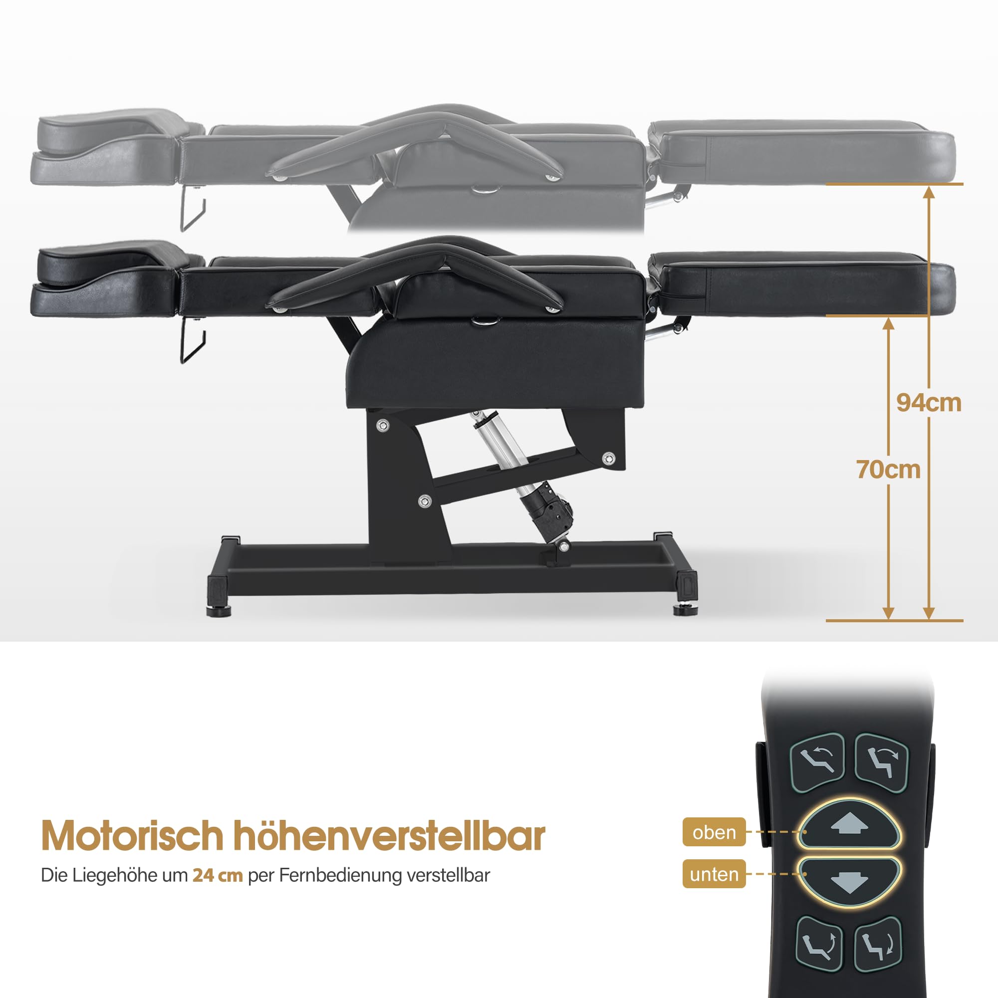 Barberpub Kosmetikliege Elektrisch, Massageliege Klappbar & Höhenverstellbar, Tattoo Liege mit 3 Motoren, Massagetisch für SPA Salon 0751 (Schwarz)