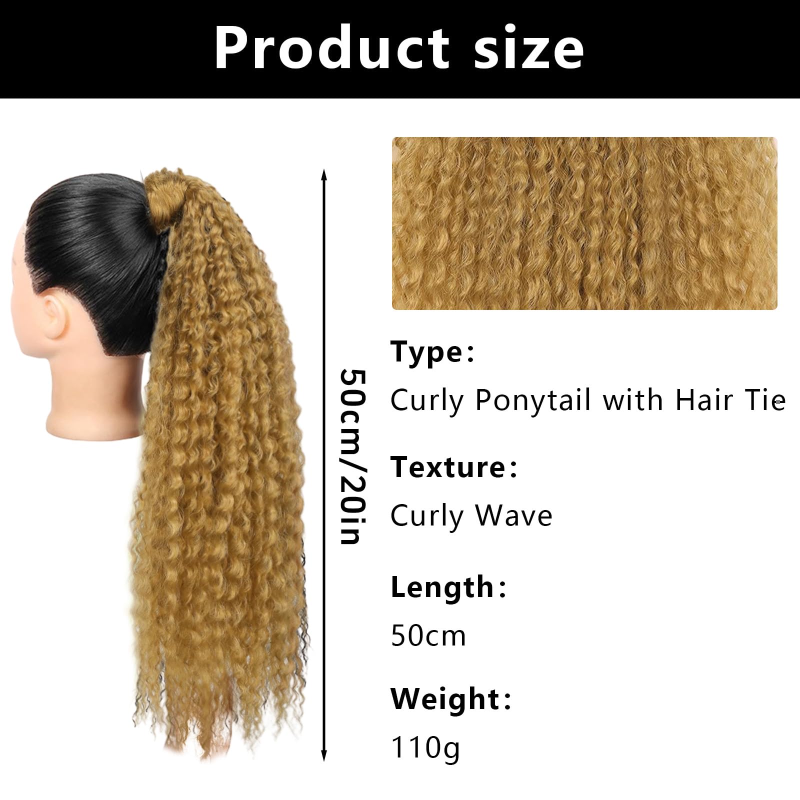 Crochet Hair Extensions Light Brown Hair Extensions Wrap Around Long Curly Hairpiece Girl Hair Accessories Synthetic Ponytail 3225 - Image 3