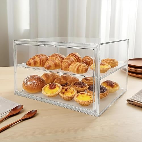 Miniatura 7 de BOHOIDEE Extra Large 19.7"X14.6"X11.6" Clear Bread Box for Kitchen Counter, Acrylic Pastry Display Case Stackable Storage Container Plastic Bakery