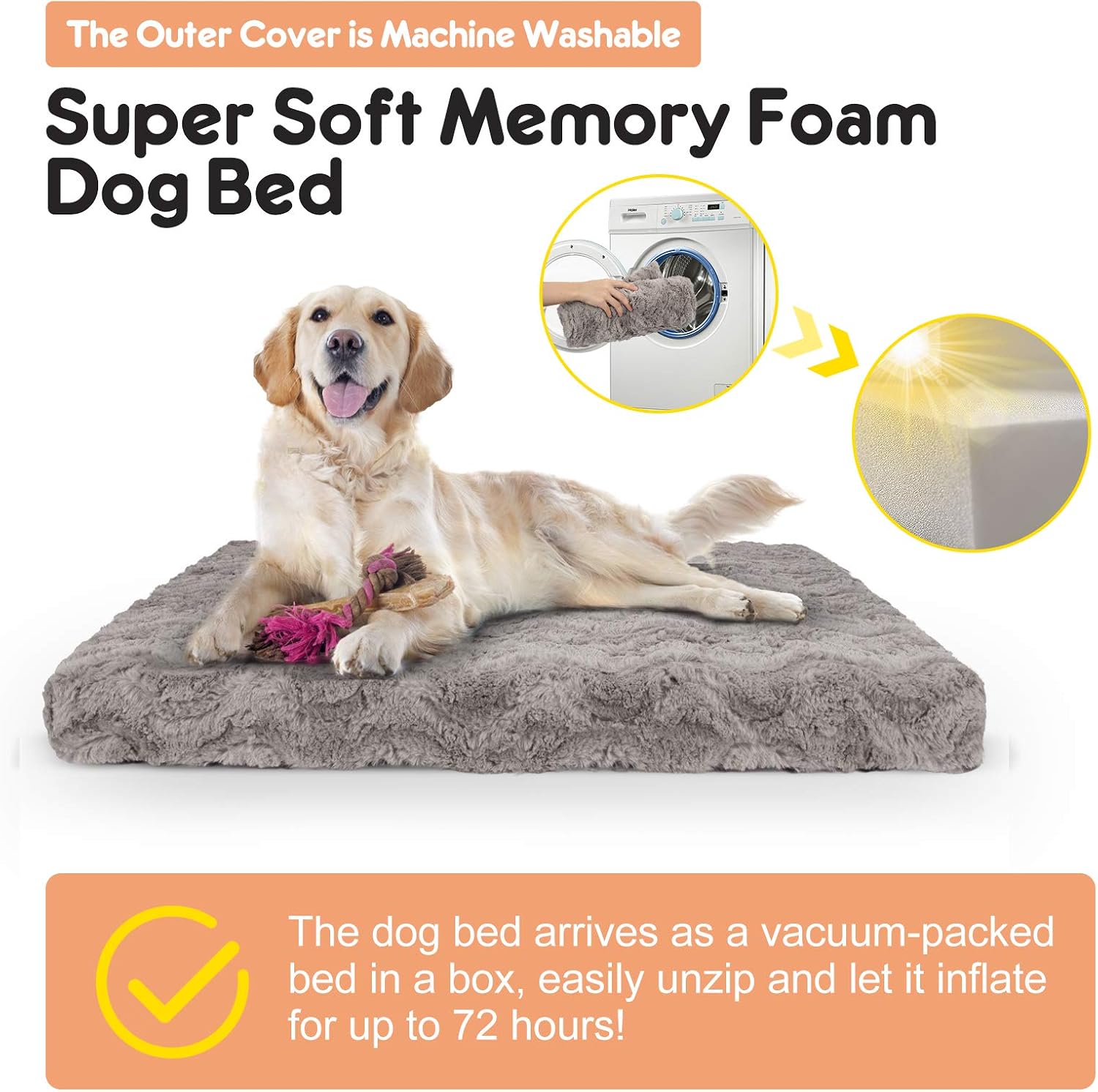 MIXJOY Memory Foam Dog Bed for Small Medium Large Extra Large Dogs, Soft Calming Pet Bed, Orthopedic Joint Relief, Outdoor & Crate, Removable Washable Cover, Anti-Slip Dog Cushion (40'' x 27'', Brown)