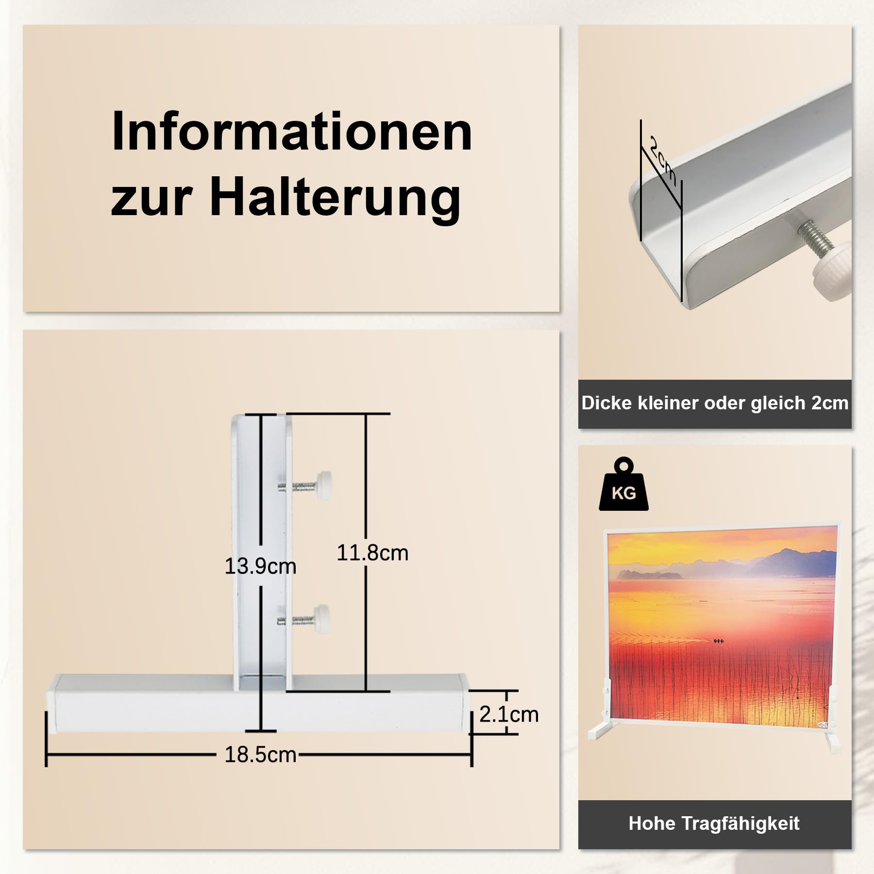 Freistehende Standfüße für Infrarotheizung Eisen Standfuß geeignet Heizplatten Flachstrahler Elektroheizung Nutzung beweglich Machen Weiß Zubehör (2er Pack)