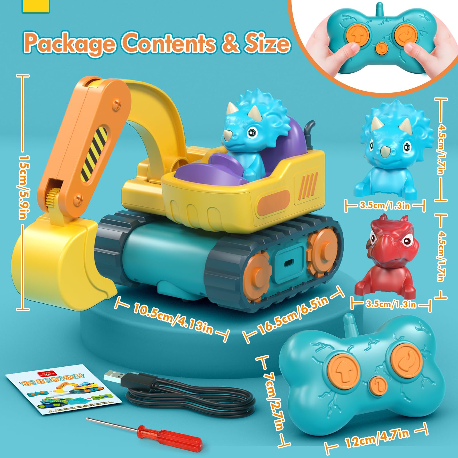 Auto a control remoto para niños pequeños, juguetes de excavadora RC para niños de 3 a 5 años, juguetes de construcción recargables para niños de 1, 2, 3 años 8