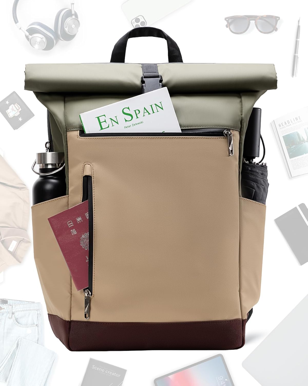 Inateck RollTop plecak dla mężczyzn i kobiet, 25-30 l, plecak rowerowy, plecak szkolny, na uczelnię, czas wolny, do pracy, sportu, podróży, stylowy plecak dzienny z kieszenią na laptopa o przekątnej
