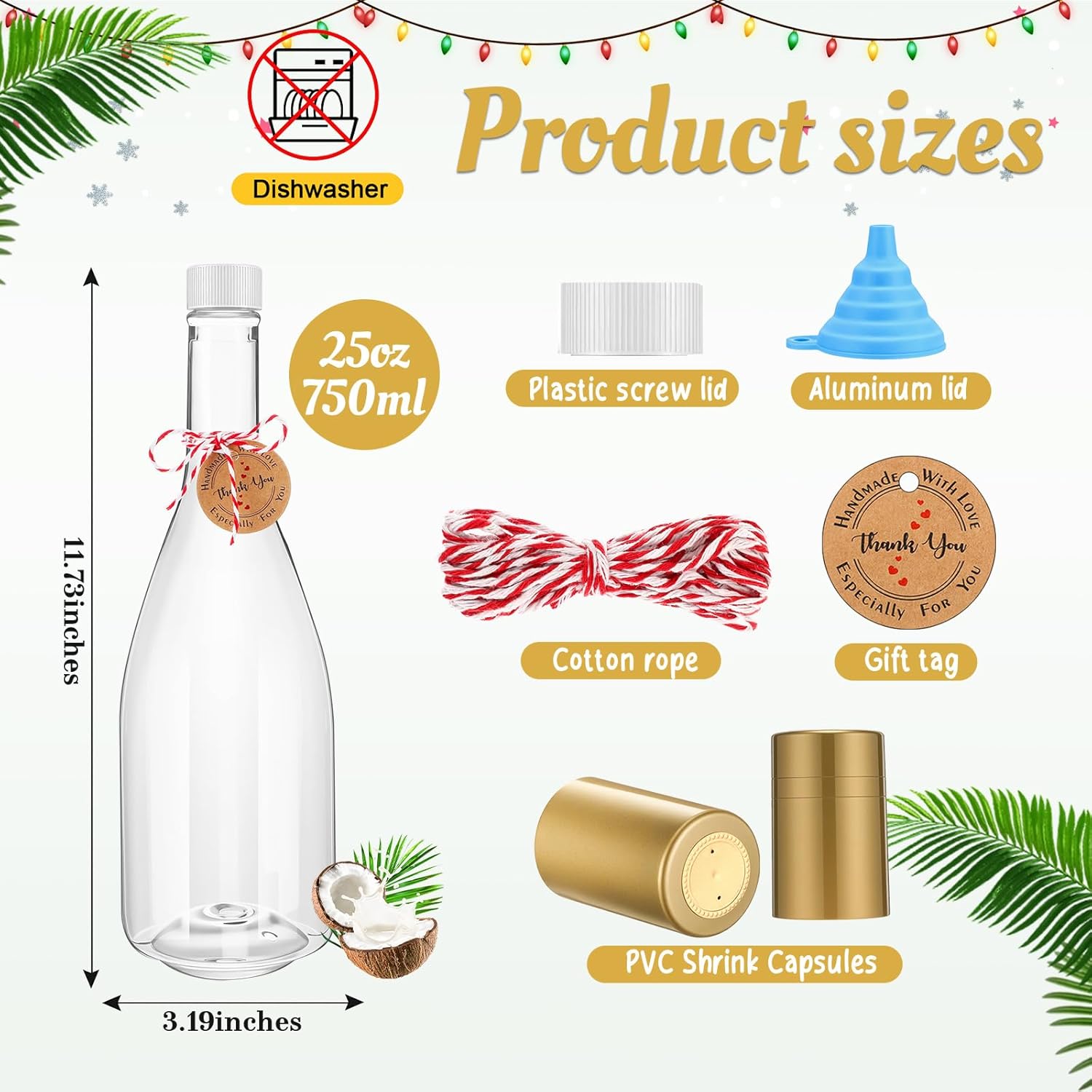 baderke 24 pack 750 ml plastic wine bottles with caps shrink capsules stickers labels 25 oz empty wine champagne bottles for holiday homemade drinks gift coquito vanilla extract limoncello (gold) goid 24