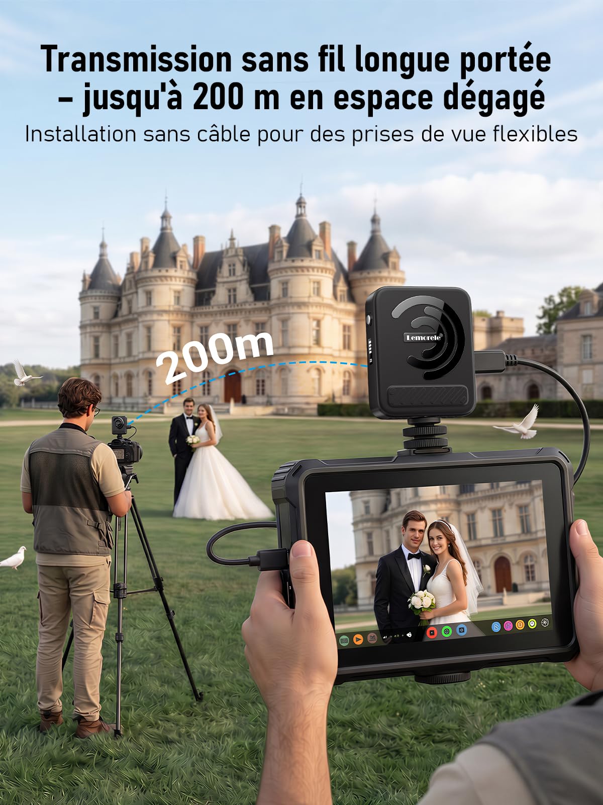 Lemorele Émetteur et Récepteur HDMI sans Fil, Batterie, 200 m Caméra