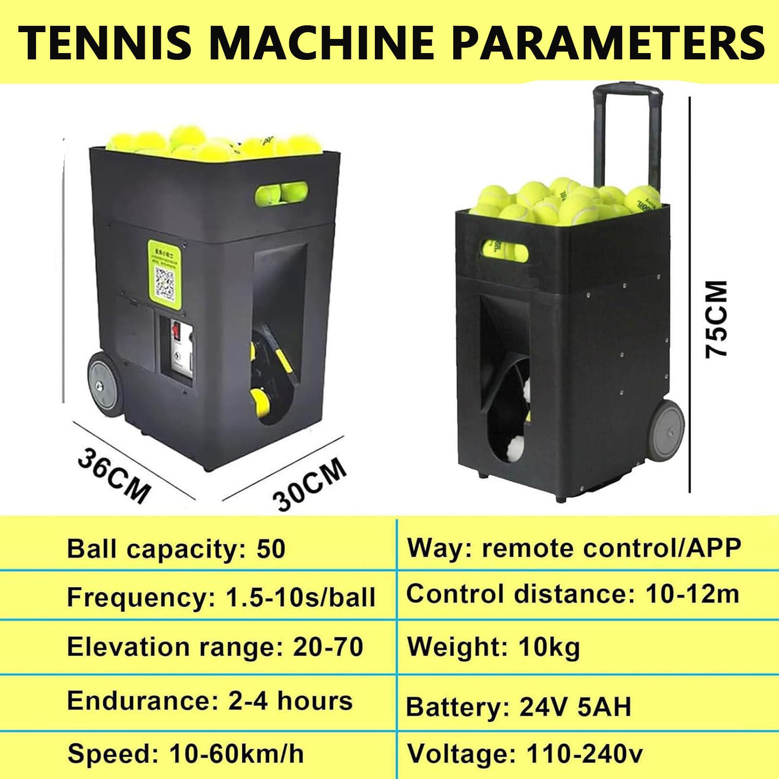 Macchina per palline da tennis, lanciatore/lanciatore automatico portatile per giocatori di tutti i livelli di allenamento e pratica, trapani pre-programmati e personalizzati, completa di app