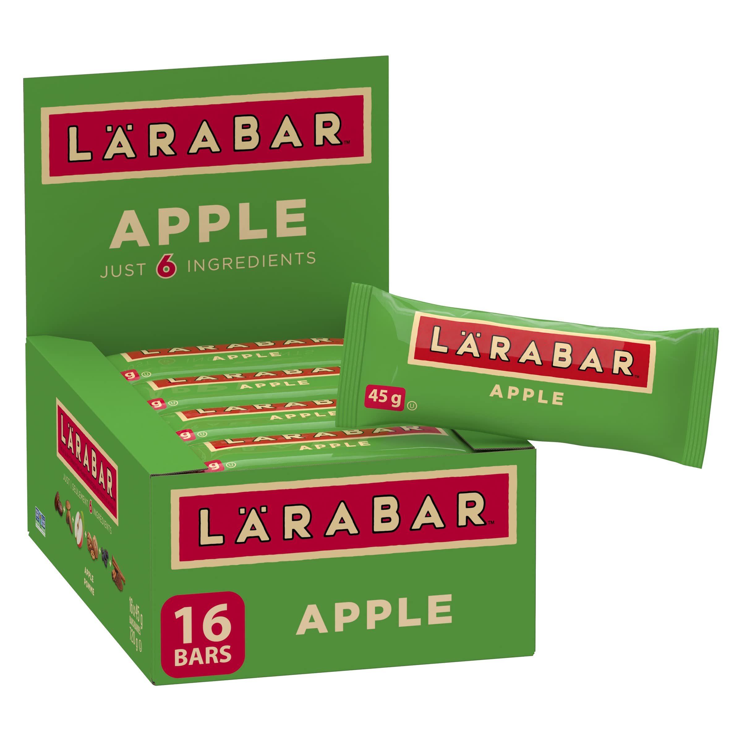 LÄRABAR Apple, Fruit and Nut Energy Bar, Pack of 16 Bars, Gluten Free, Vegan, Family Pack, Snack Bars, 720 Grams Package
