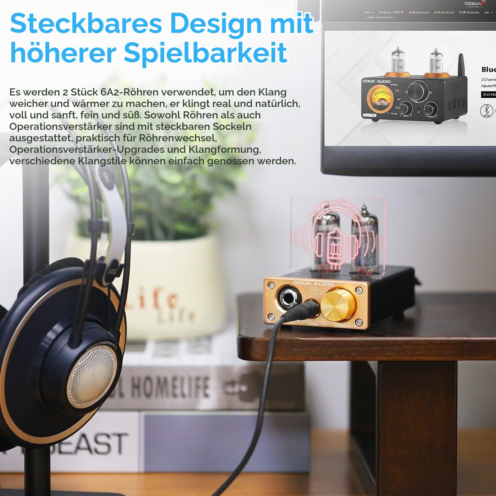 Douk Audio U10 Mini Röhren Kopfhörerverstärker HiFi Tube Headphone Amplifier Stereo Vorverstärker für Heimlautsprecher