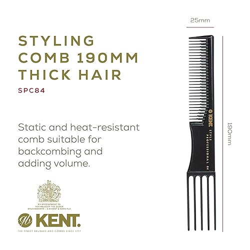 Miniatura 2 de Kent SPC84 Peine de Púas para Cabello Rizado y Grueso  Horquilla Profesional Antiestática Resistente al Calor para Volumen y Elevación  Peine de
