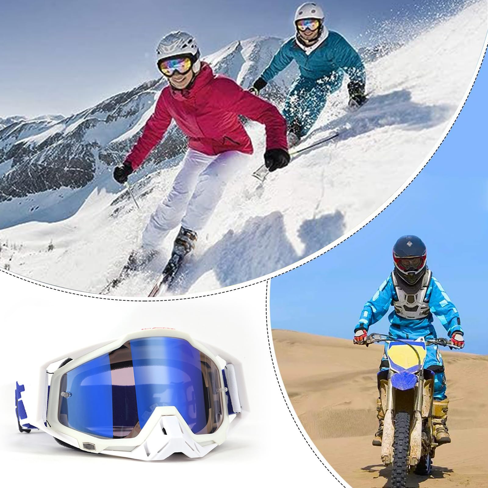 Occhiali da motocross, antivento, antipolvere, da motocross, da sci, da dirt bike (bianco 2)