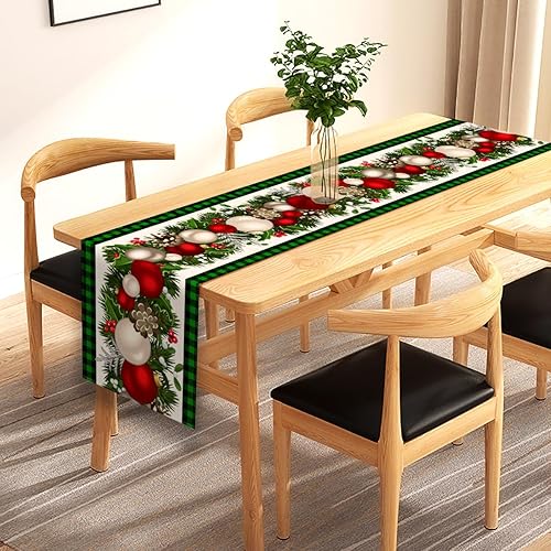 Miniatura 4 de Nepnuser Camino de mesa de Navidad a cuadros de búfalo negro y verde, 108 pulgadas de largo, decoración de Navidad, decoración de cocina para el