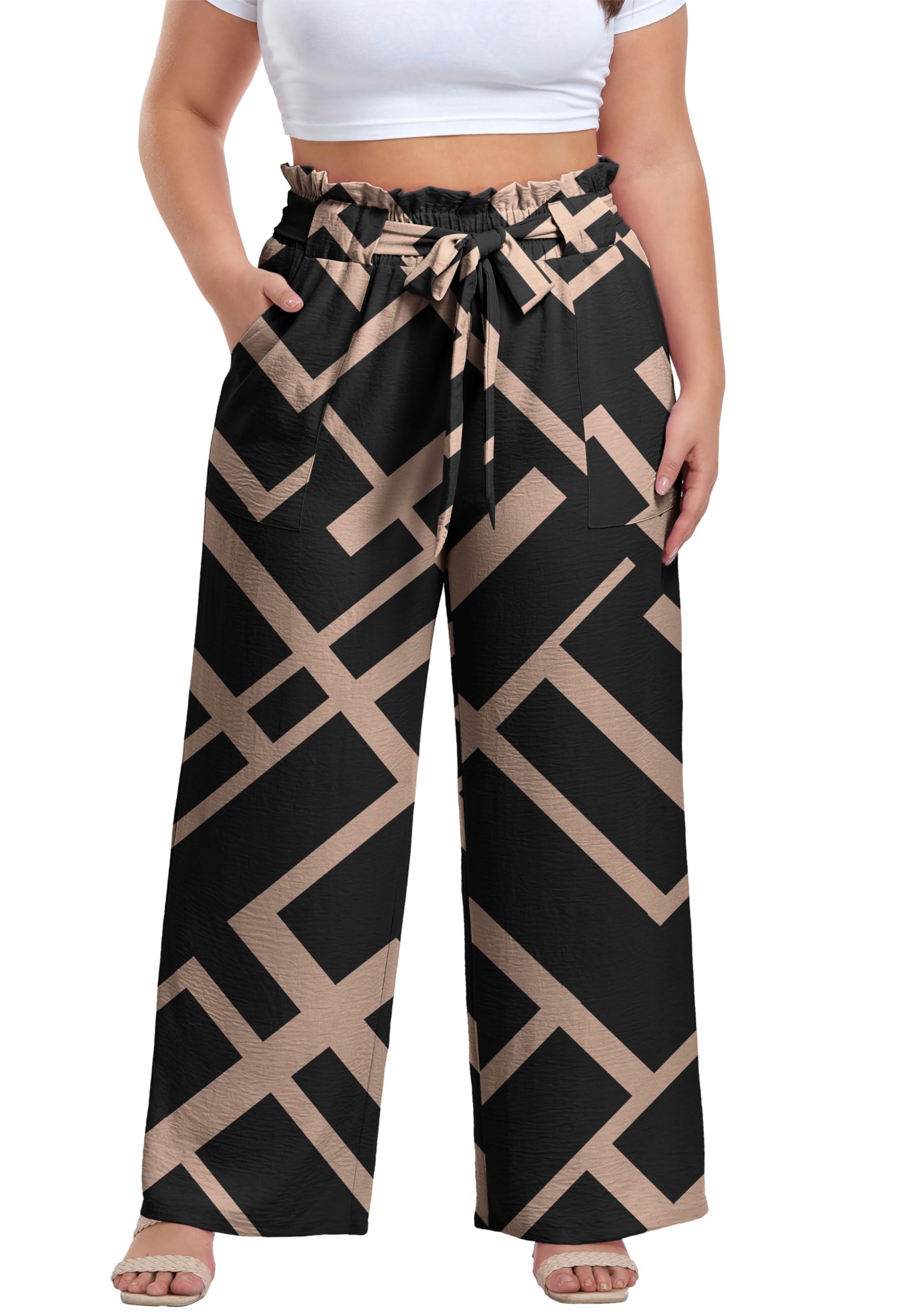 OLRIK Plus Size Pants for Women High Waisted Wide Leg Casual Palazzo Pants