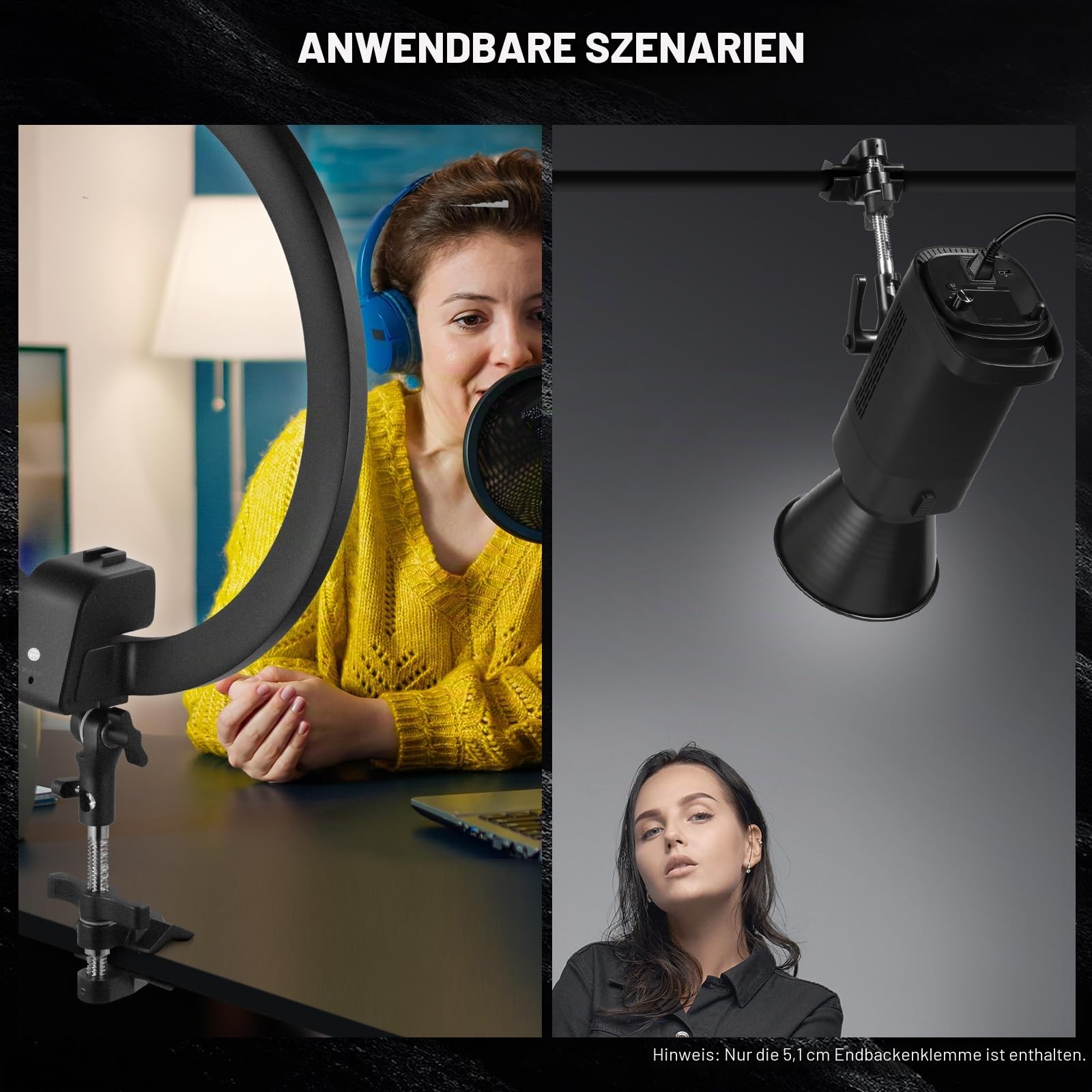 NEEWER 2" Endbacken Schraubstockgriff mit 5/8" Bolzen, Stahlschaft Endschraubstockklemme mit verstellbaren Aluminiumbacken, Gummipolster für C Ständer, Drehgriff, für LED Videolicht Softbox, UA015