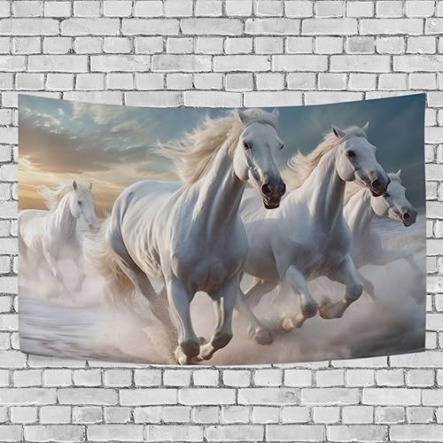 Qilmy Tapiz de caballo corriendo lavable de poliéster para colgar en la pared, para sala de estar, dormitorio, fiesta, decoración del hogar, 60 x 40