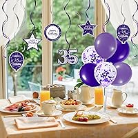 Vista 218 de Juego de decoraciones para fiesta de cumpleaños número 16, serpentinas moradas con soporte de globo de mesa morado, decoraciones de fiesta