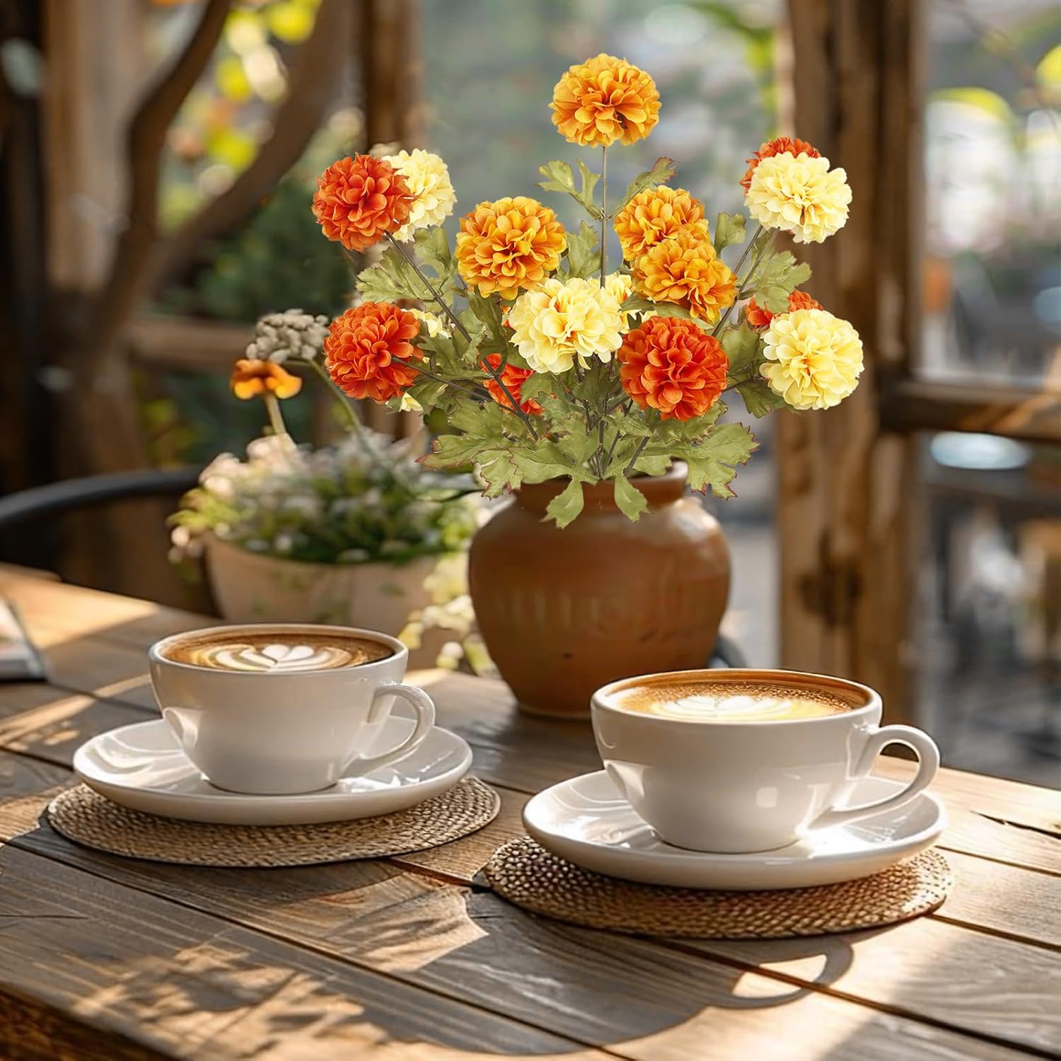 CISDUEO 3 Pcs Artificial Marigold Flowers Artificial Chrysanthemums Ball Flower Orange Silk Mums Flowers Spring Branches for Home Decor Floral Arrangement Table Centerpiece - Image 6