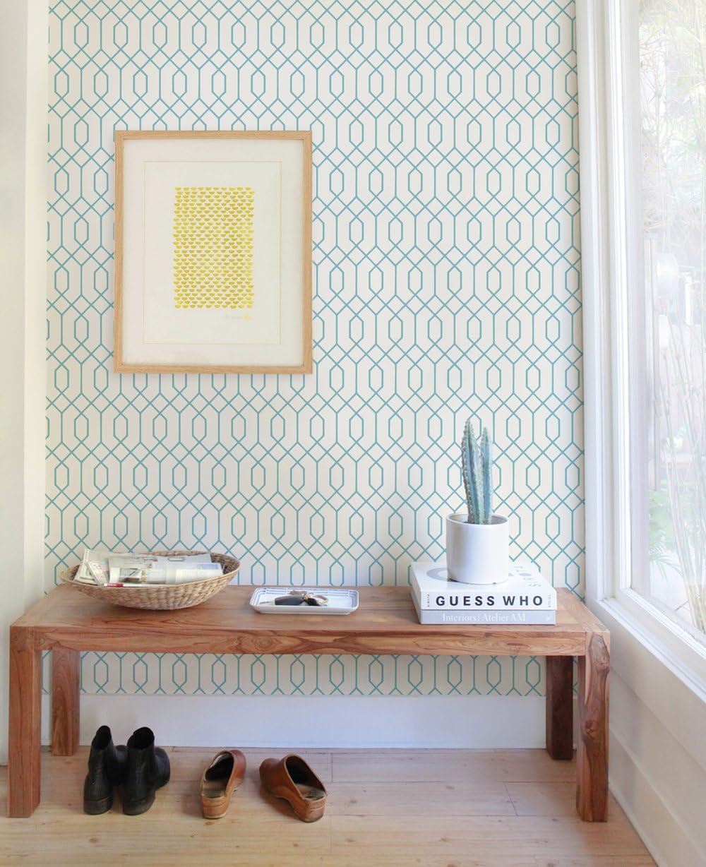 Limited Stock Geometric Hexagon Wallpaper - Peel and Stick - by Simple Shapes (12 Sheet Pack - 2ft x 4ft, Dusky Mint)