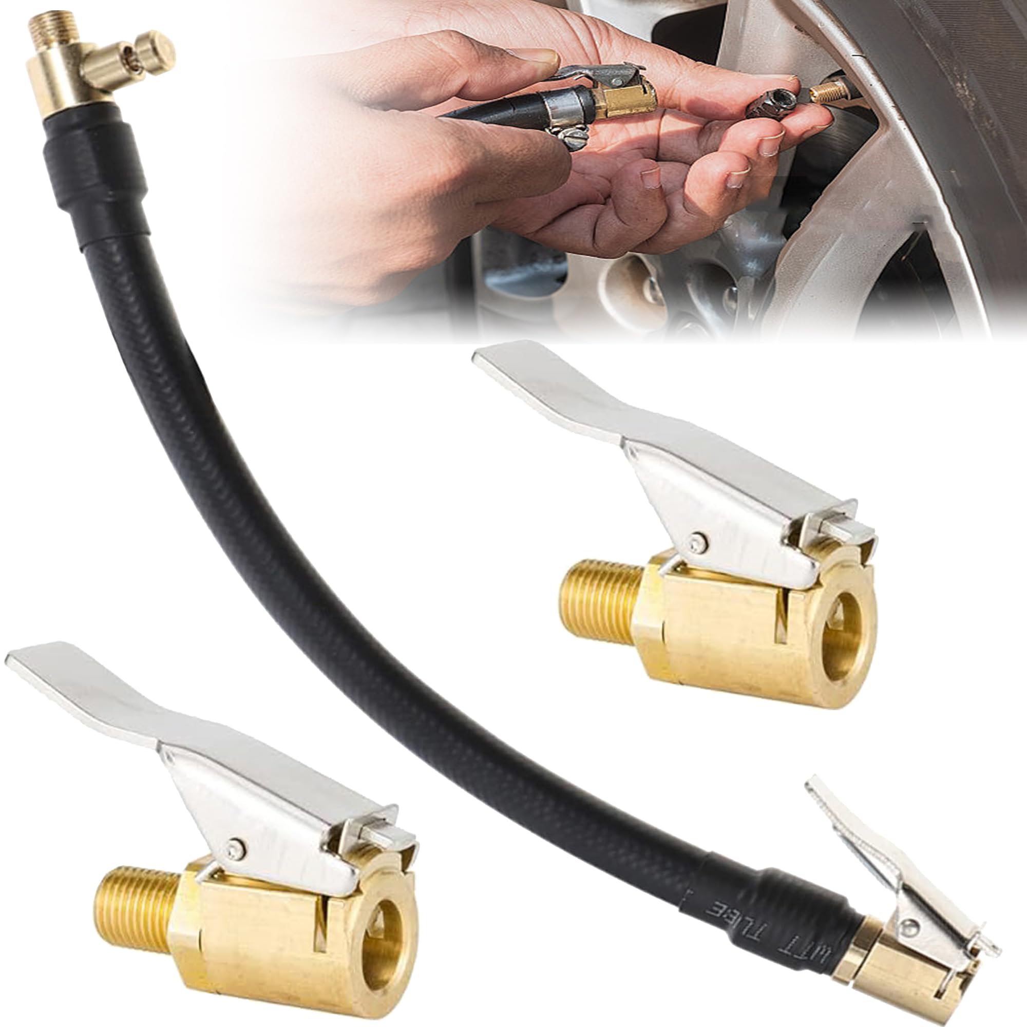 Adaptateur Et Tuyau De Gonflage Pour Pneus - 20 Cm, Avec 2 Embouts, Laiton, Pour Voiture, Moto, Vélo, Compresseur
