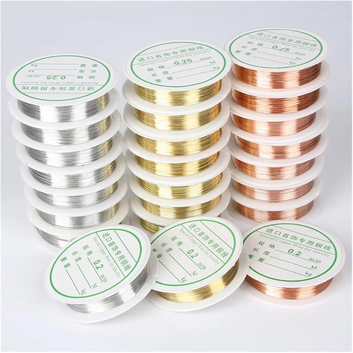 0.2mm 0.3mm 0.4mm 0.8mm 1.0mm Dia 1.5-20m/roll Alloy Copper Wire Silver/Gold/Copper Color Beads Wire Metal for Jewelry Finding(Gold,0.25mm 18m)