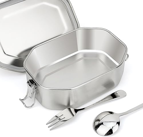 Contenedor de almuerzo de acero inoxidable, caja Bento de metal con tapa a prueba de fugas, recipiente de alimentos de acero inoxidable con cuchara