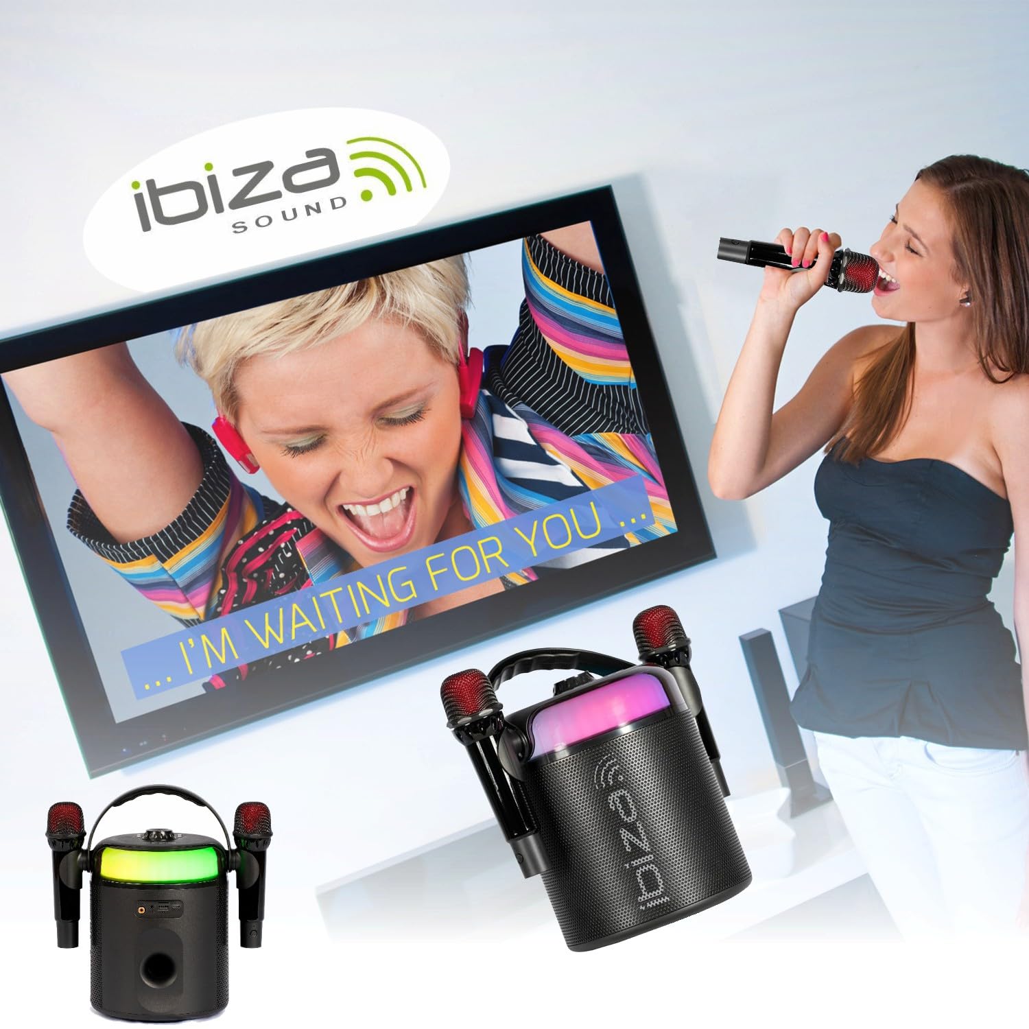 Ibiza - Pack Karaoké Enceinte Bluetooth Autonome Portable Ibiza Sound KARAHOME-BK 120W USB 2 Micros sans Fil - Effet Lumière Party-ASTRO6