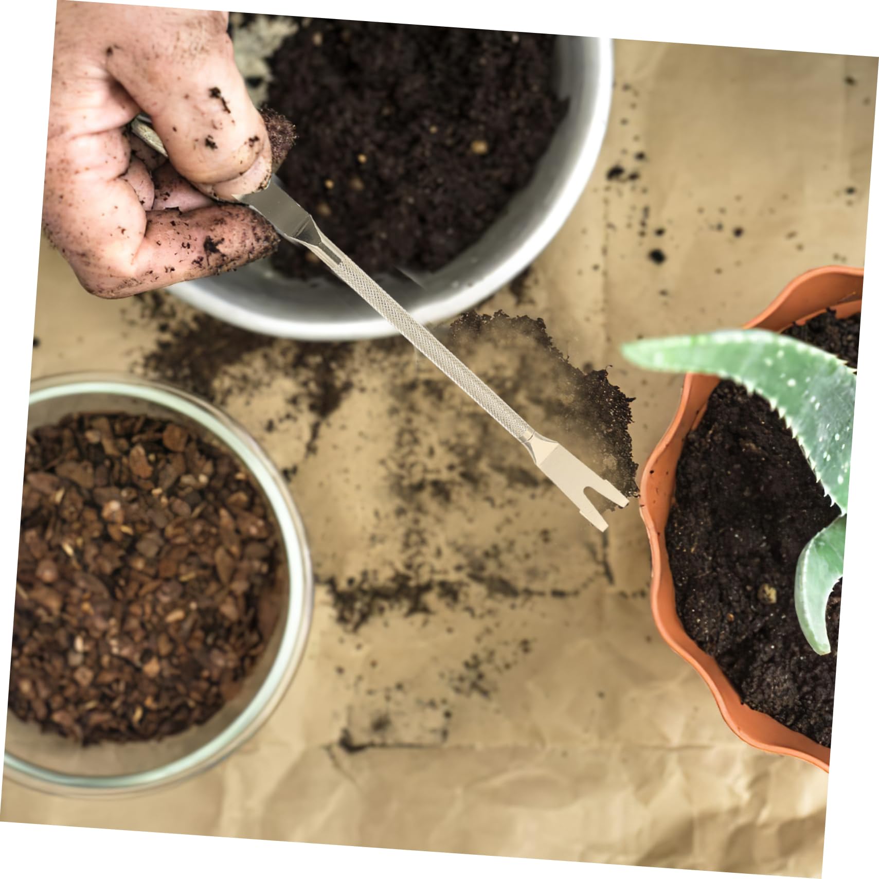 Abaodam 4 Piezas Rastrillo de Bonsai Inoxidable para Jardinería Herramienta Multifuncional para Plantas Macetas Diseño Ergonómico y Acabado para Entusiastas y Profesionales