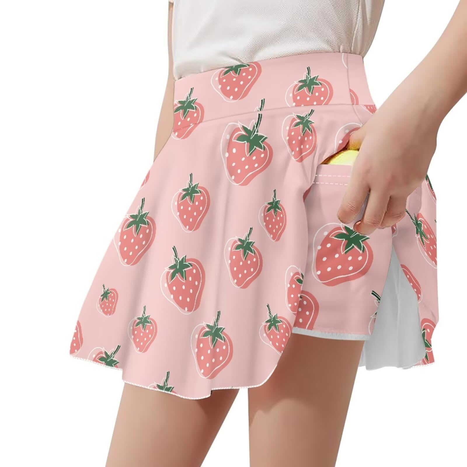 YEXIATODO Cute Strawberry Tennis Skirt Girls 11-12 Athletic Pleated Skort A-Line Kids Golf Skirt with Pockets Sport Shorts for Running School Uniform Little Girls Dance Wear Jump Dress