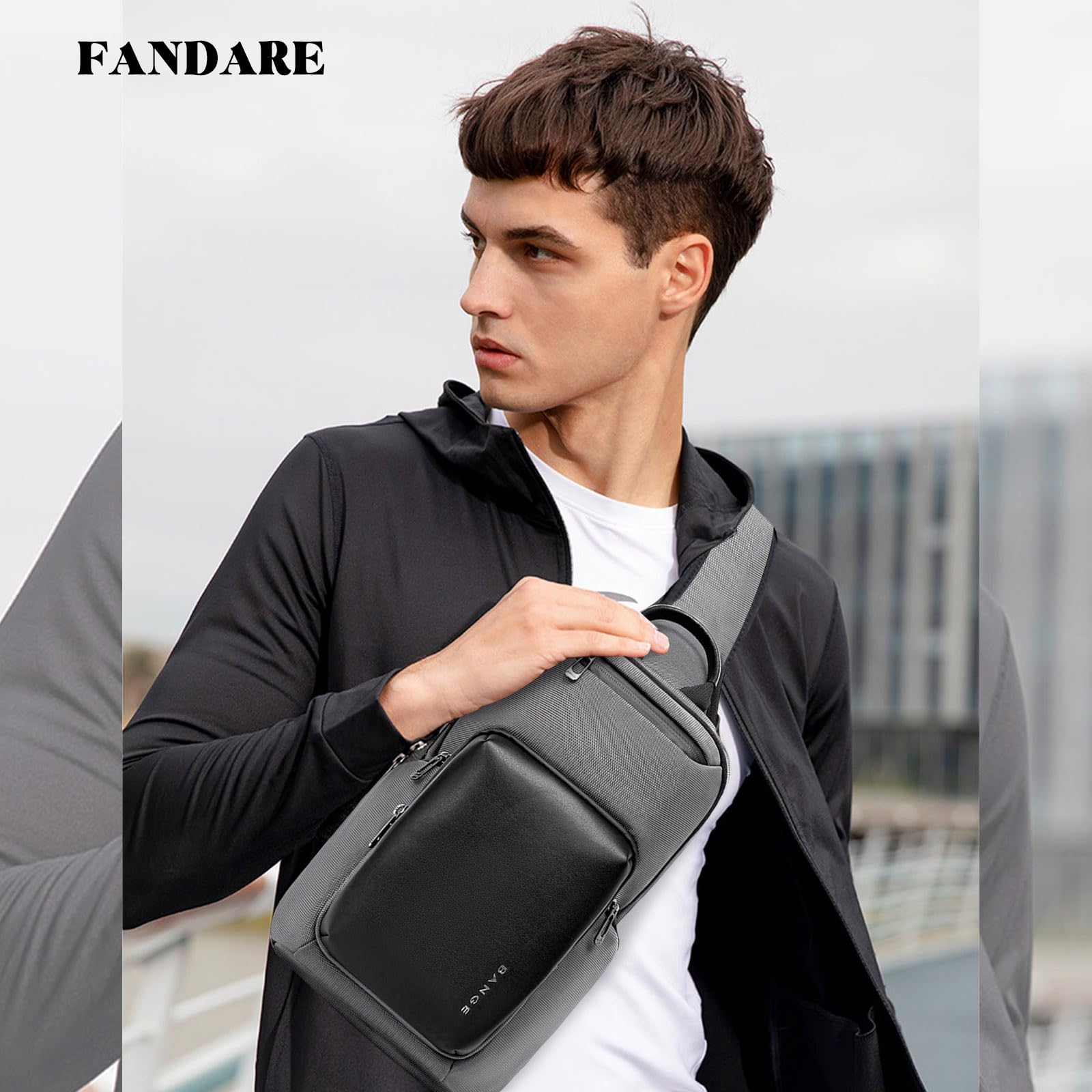 FANDARE Borsa a Tracolla Uomo per Tablet 10.5 Pollici Borsetta Impermeabile in Poliestere Multitasche Leggera e Compatta per Viaggi Lavoro Escursionismo Palestra e Uso Quotidiano