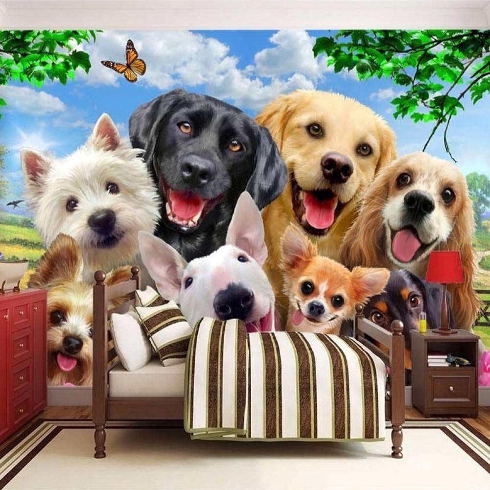 TIANXINBZ3D Wallpaper Cute Cartoon Lawn Dog Animal Photo Wall Murals Children Kids Bedroom Backdrop Wall Home Decor Papier Peint Enfant,120cm(W) x100cm(H)
