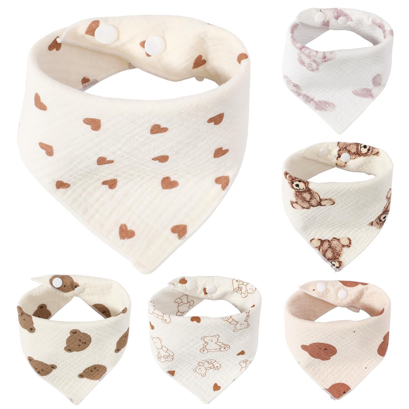 Bibs for Drooling and Teething, 6-Piece Soft Absorbent Burp Towels, Adjustable Newborns Feeding Cloths