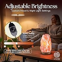 Vista 4 de UMAID Lámpara de sal del Himalaya de 8-10 pulgadas (7-11 libras) con interruptor regulable y bombilla nocturna en base de madera hecha a mano