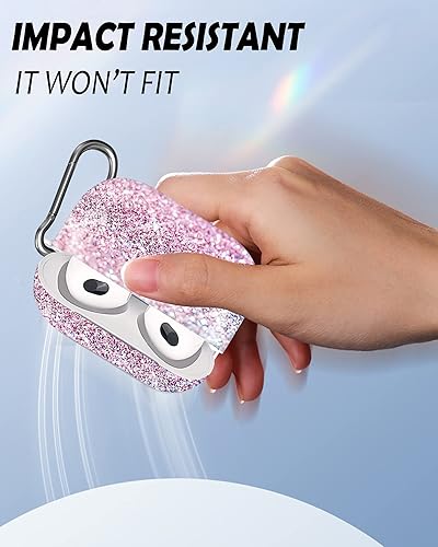 Miniatura 6 de HPOYUR Funda compatible con AirPod 3 con llavero de piel dura y a prueba de golpes para hombres, mujeres y niñas, color rosa con purpurina