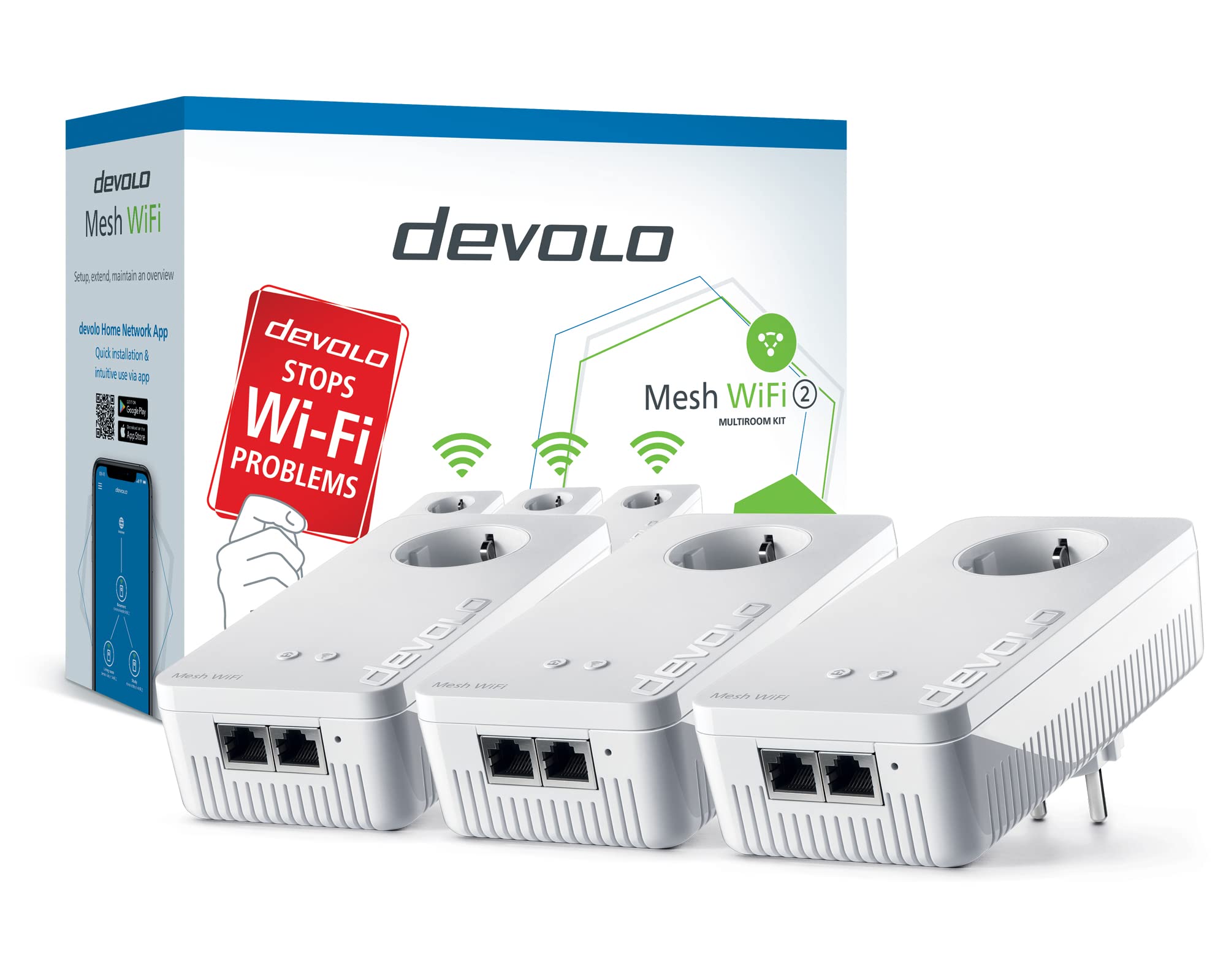 Devolo Mesh WiFi 2 – 1200 WiFi ac: 3 adattatori WiFi per Mesh WiFi in tutte le stanze, ideale per lo streaming (1200 Mbps, sistema tri-band, 5 prese LAN Gigabit)
