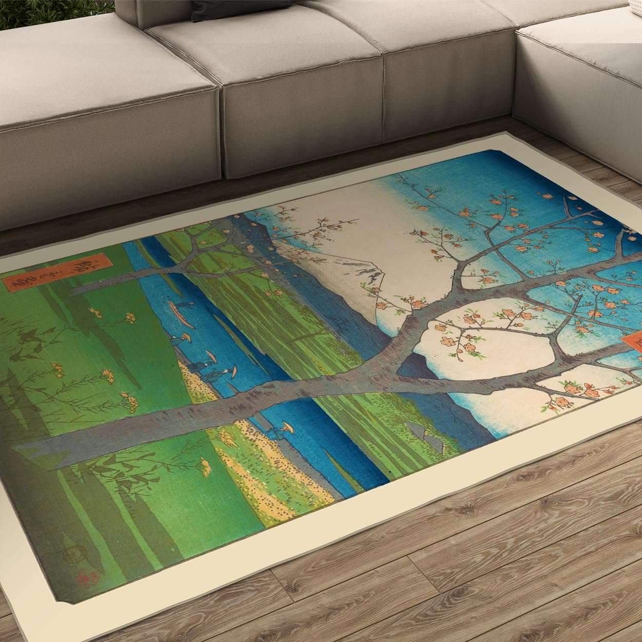 Tapis lavable qui ne glisse pas imprimé japonais pour entrée et sous table