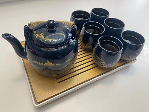 Miniatura 10 de Juego de té japonés, juego de té esmaltado negro en caja de regalo con 1 tetera, 1 colador de té, 1 bandeja de té y 6 tazas de té. Juego de té ideal