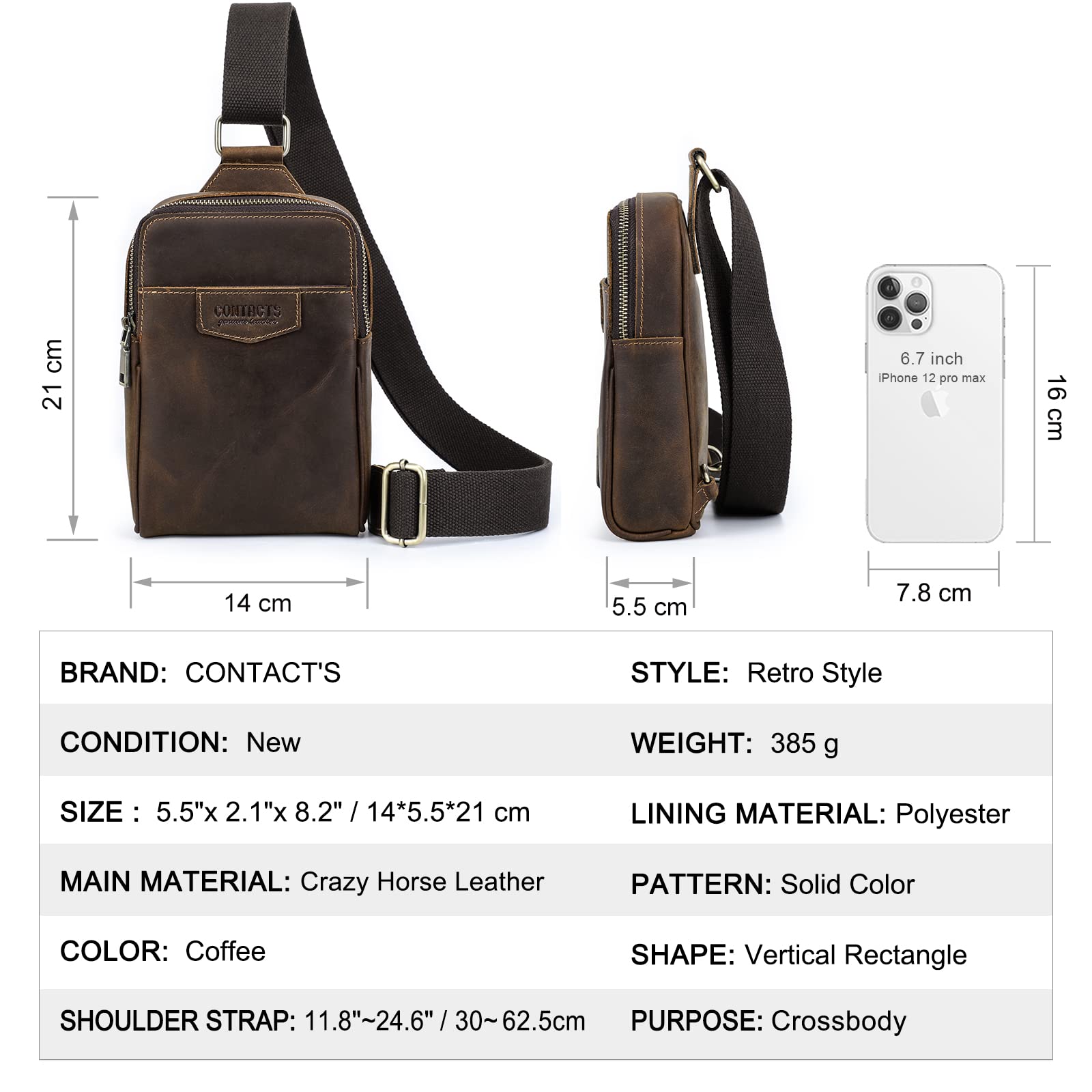 Contacts Marsupio unisex da uomo con scomparti per carte di credito e tasche con cerniera cintura regolabile a tracolla piccola borsa a tracolla per allenamento all'aperto escursionismo