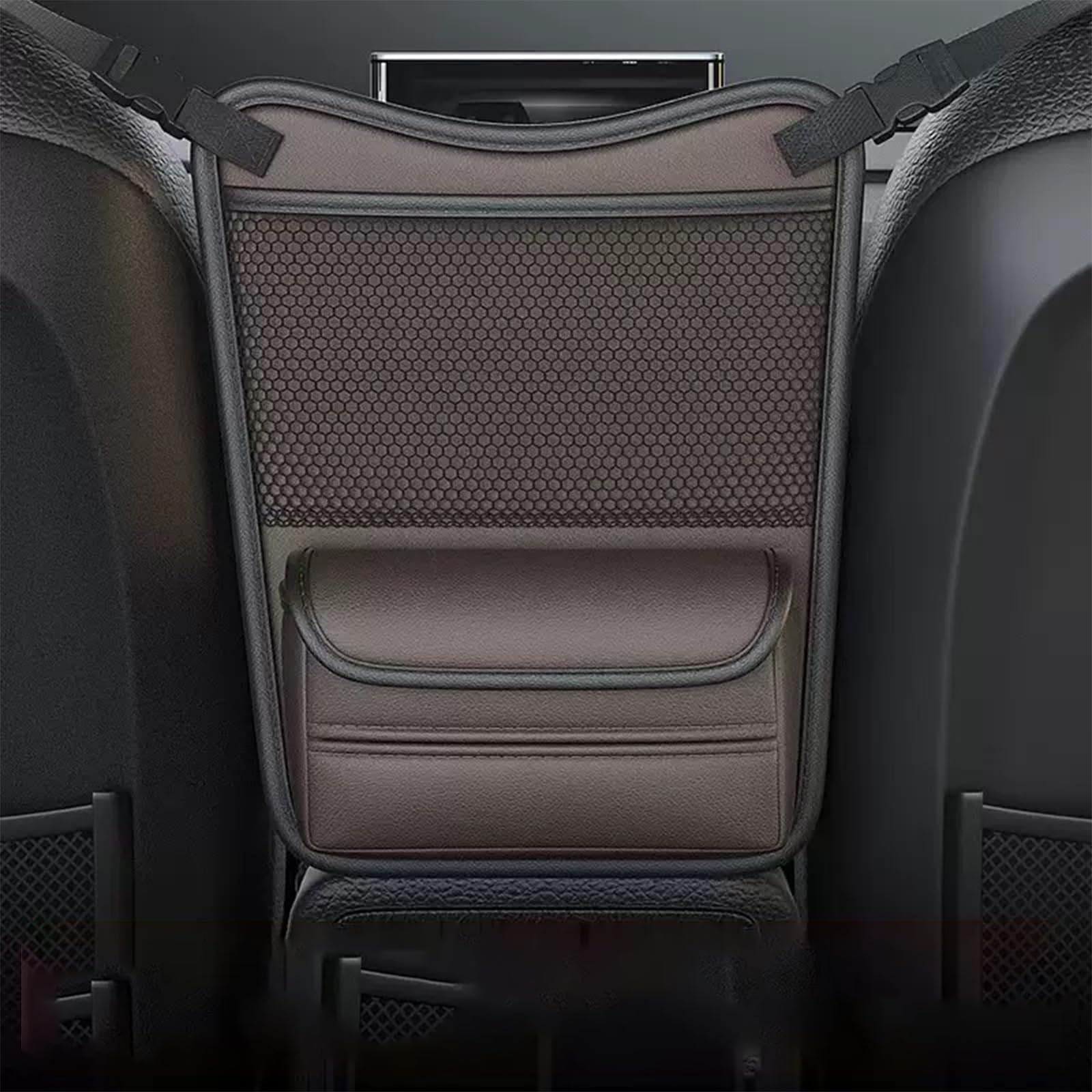 Generisch Auto-Organizer Zwischen für Vw Golf MK8 2020-2024, Leder Aufbewahrungstasche Handtaschenhalter Staufach für Spielzeug Snacks Getränke, Ideales Reisezubehör