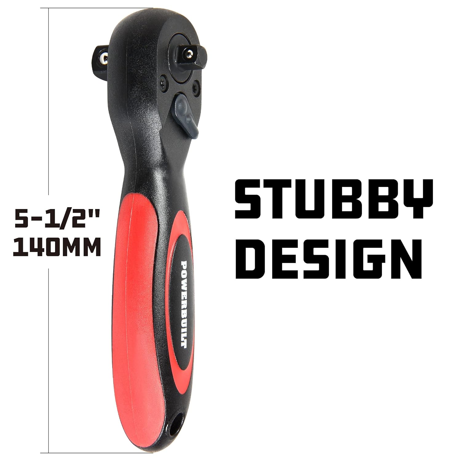 Powerbuilt Stubby 3/8 Inch and 1/2 Inch Drive Composite Ratchet Handle, Reversible Socket Ratchet Wrench, 72 Tooth, Offset Comfort Handle - 940481