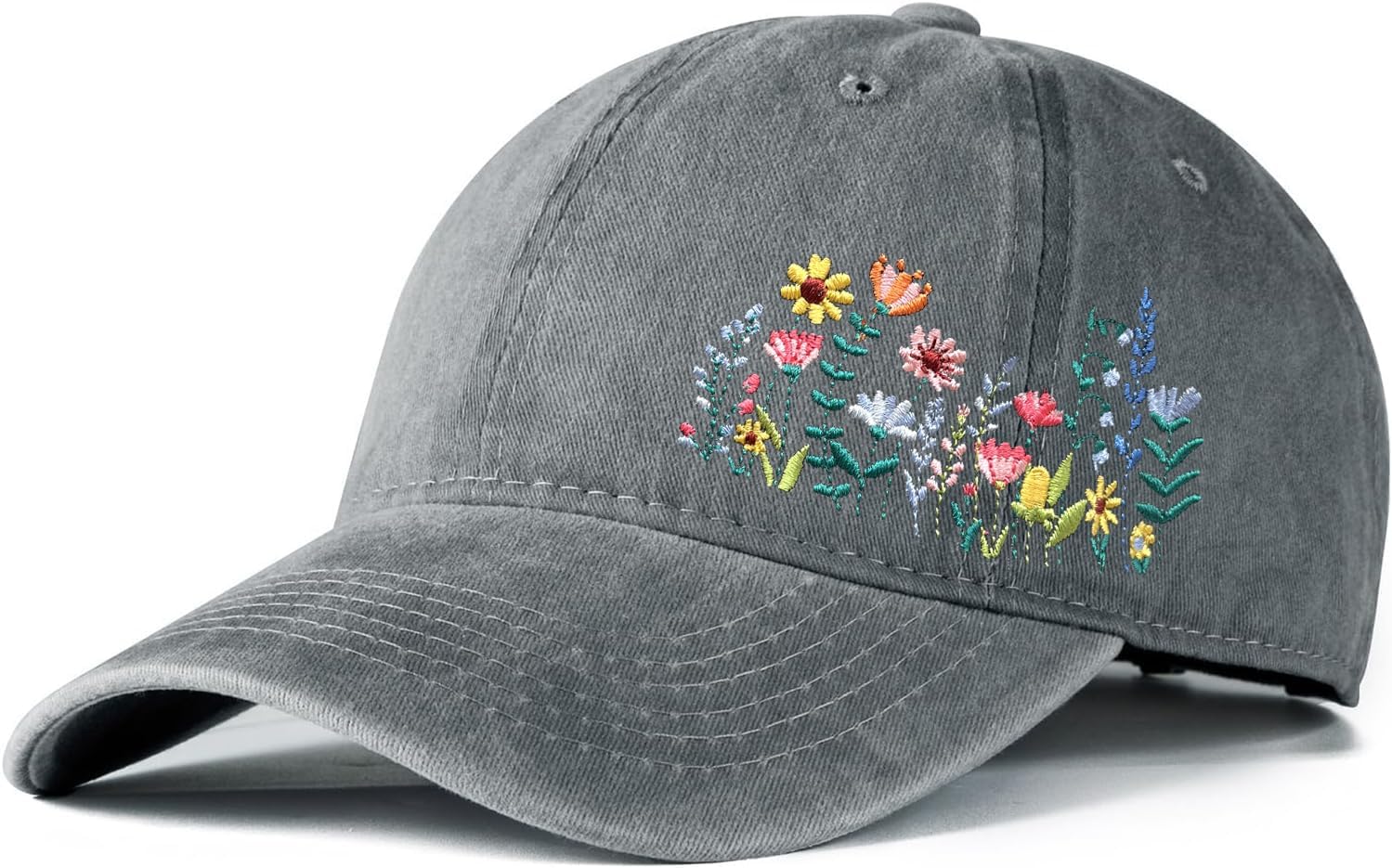Cute Flower Hat, Elegant Floral Embroidered Adjustable Baseball Cap for Men Women, Gifts for Flower Lovers, Black