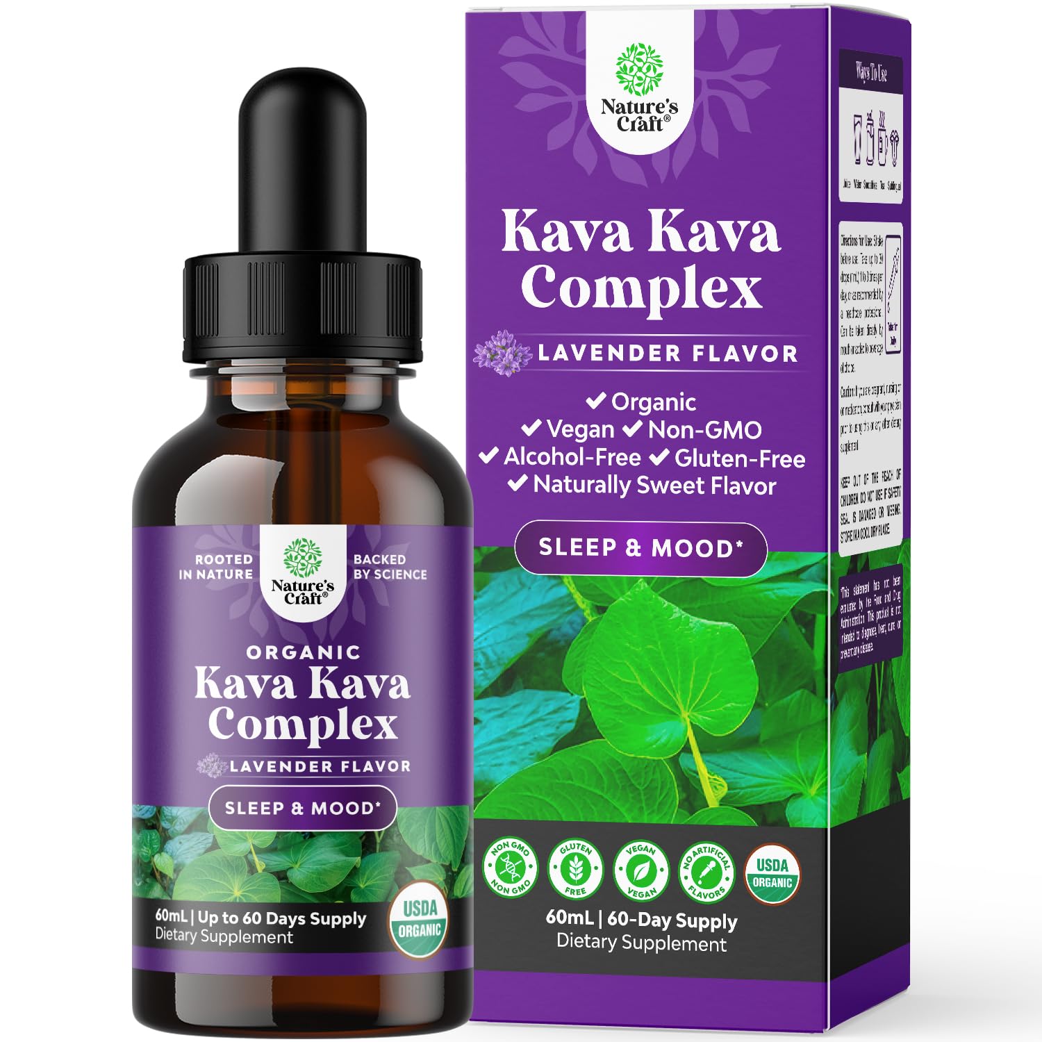 Natures Craft Kava Kava Organic Liquid Drops Supplement - Lavender Flavor - Fast Acting Herbal Support with Kavalactones for Balanced Mood - Relax Calming Tonic for Better Sleep - 60 ml Tinctura