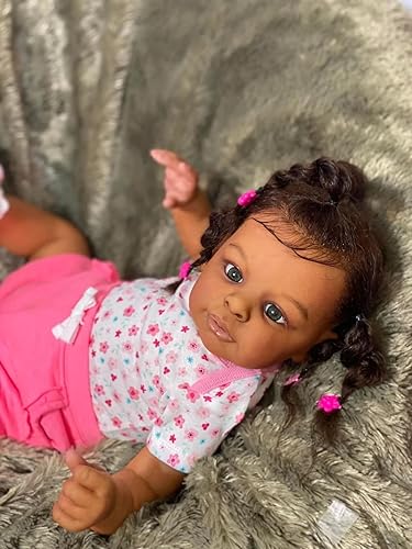 Miniatura 10 de Angelbaby Muñecas de bebé Reborn negras realistas, muñeca de bebé recién nacida realista de 18 pulgadas, muñeca afroamericana durmiente con aspecto