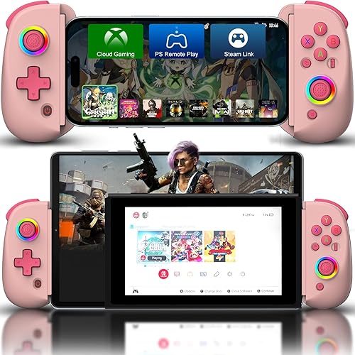 Joso Mobile Gaming Controller for iPhone/iPad/Tablet, Android Wireless Controller with Hall Effects Joysticks, Support PC/Switch, Play Cloud Games/PS Remote Play/COD/Genshin Impact & More - Pink - D8 - Pink