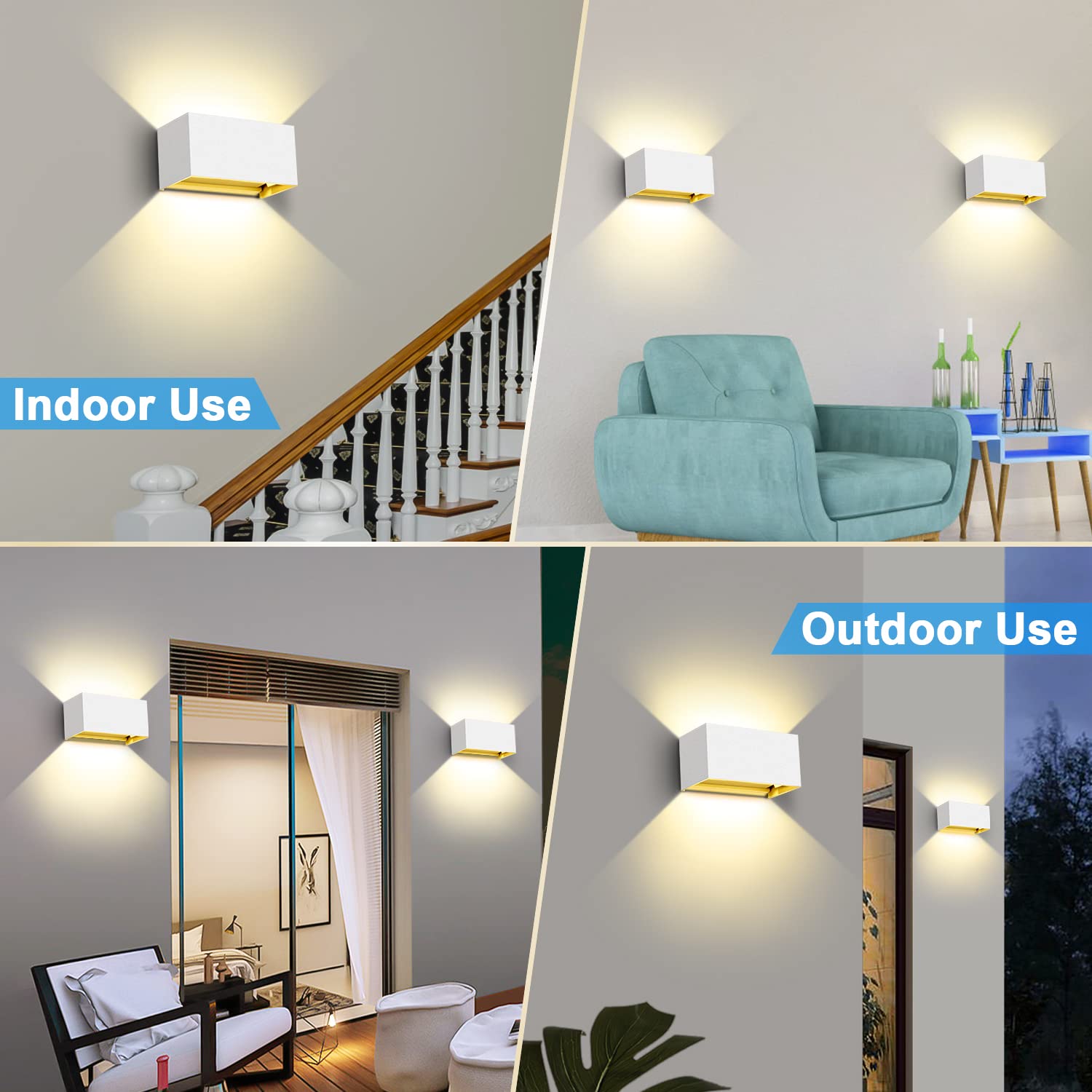 Kingwen 2 Pezzi 20W Applique da Parete Interno/Esterno 3000K Bianco Caldo Angolo del Fascio Regolabile Bianco Lampade IP65 Impermeabile
