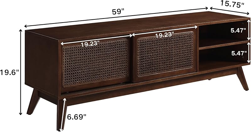 LKTART 59" Rattan Mid Century TV Stand,Entertainment Center,Media Console image 2