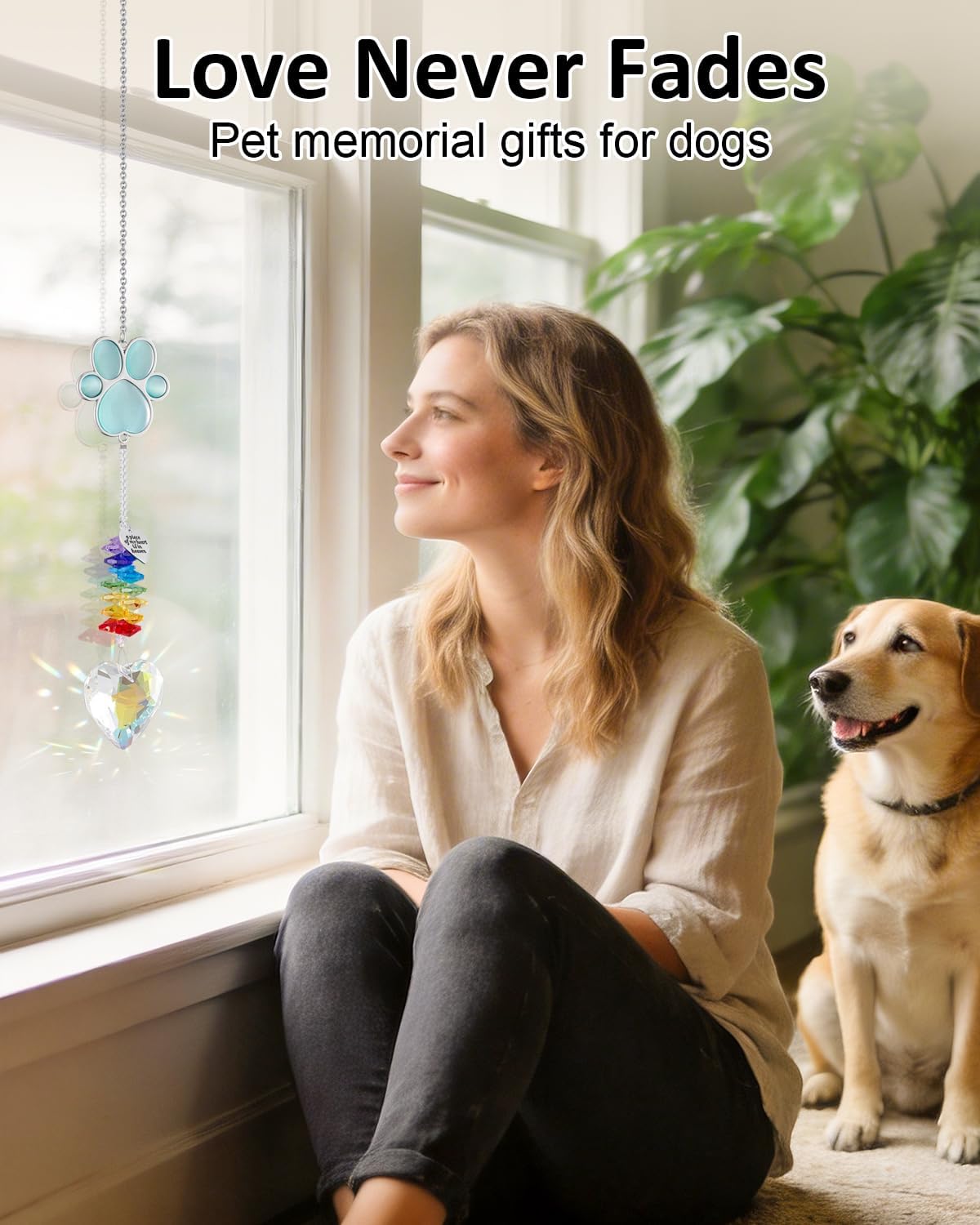 FantasyLife Pet Memorial Suncatcher-Dog Memorial Gifts for Loss of Dog | Pet Memorial Gifts for Dogs, Crystal Suncatcher, Rainbow Bridge Remembrance for Dog and Cat, with Gift Box & Card, Keepsake.