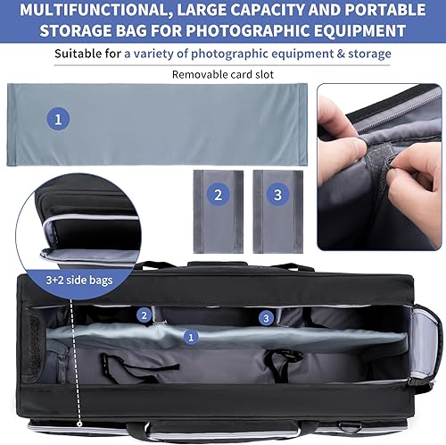 Miniatura 6 de Estuche de transporte de trípode resistente con divisor acolchado, funda de doble cremallera para trípodes, monopiés, soportes para altavoces,