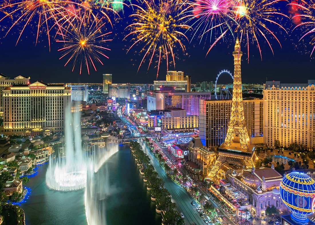 BELECO 7x5ft Fabric Las Vegas Night Scene Backdrop Casino City Night Fireworks US Cityscape Hotel and Casino Background Las Vegas Theme Party