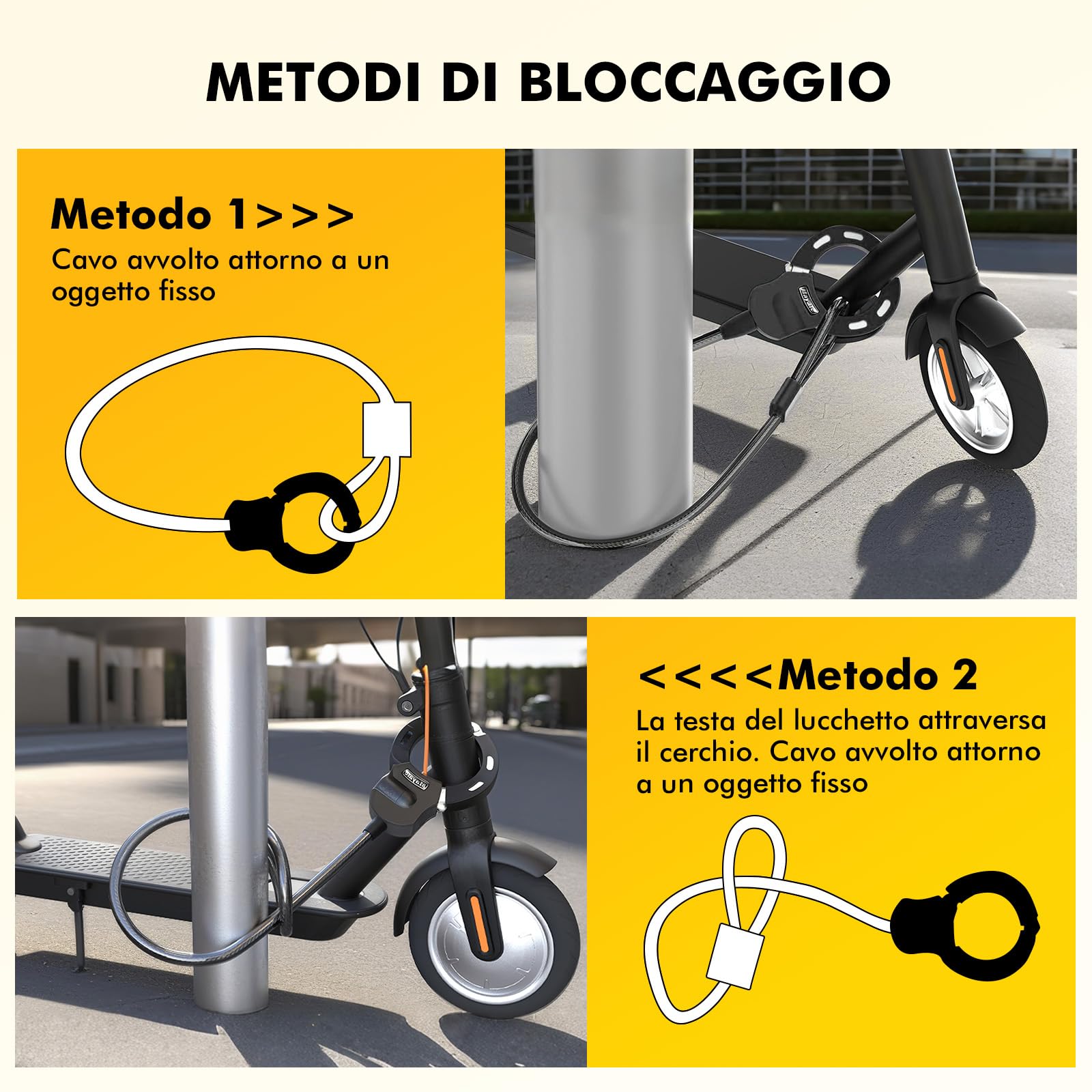 Lucchetto Monopattino Elettrico, iWarmbase Lucchetto Bici, 120CM Catena Monopattino Elettrico, Cavo Serratura a Manette con 3 Chiavi, Lucchetto Bicicletta Antifurto, per Scooter, Biciclette