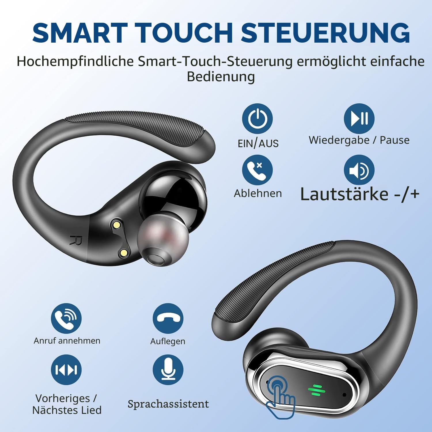 2026 Bluetooth Kopfhörer, Kopfhörer Kabellos Bluetooth 5.4 Sport tiefer Bass, 50 std Spielzeit In Ear Kopfhörer mit 4 ENC Noise Cancelling Mic, IP7 Wasserdicht Ohrhörer LED-Anzeige für Arbeit/Studium