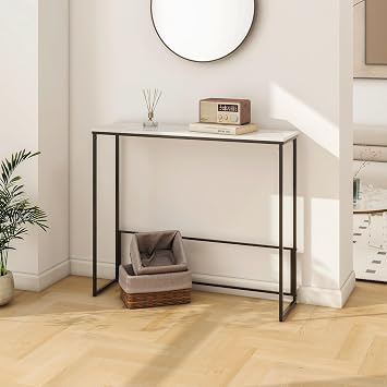 Artificial Marble Top Console Table with Black Legs